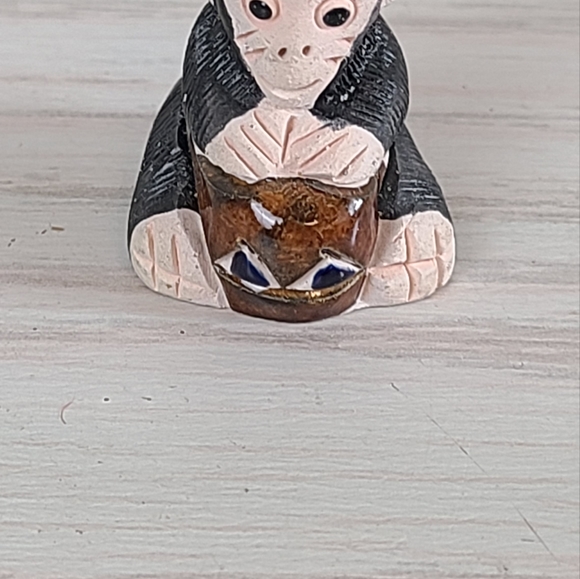 Miniature Mini Clay Monkey Chimpanzee Figurine Handmade Carved Marked Folk Art - Picture 5 of 7
